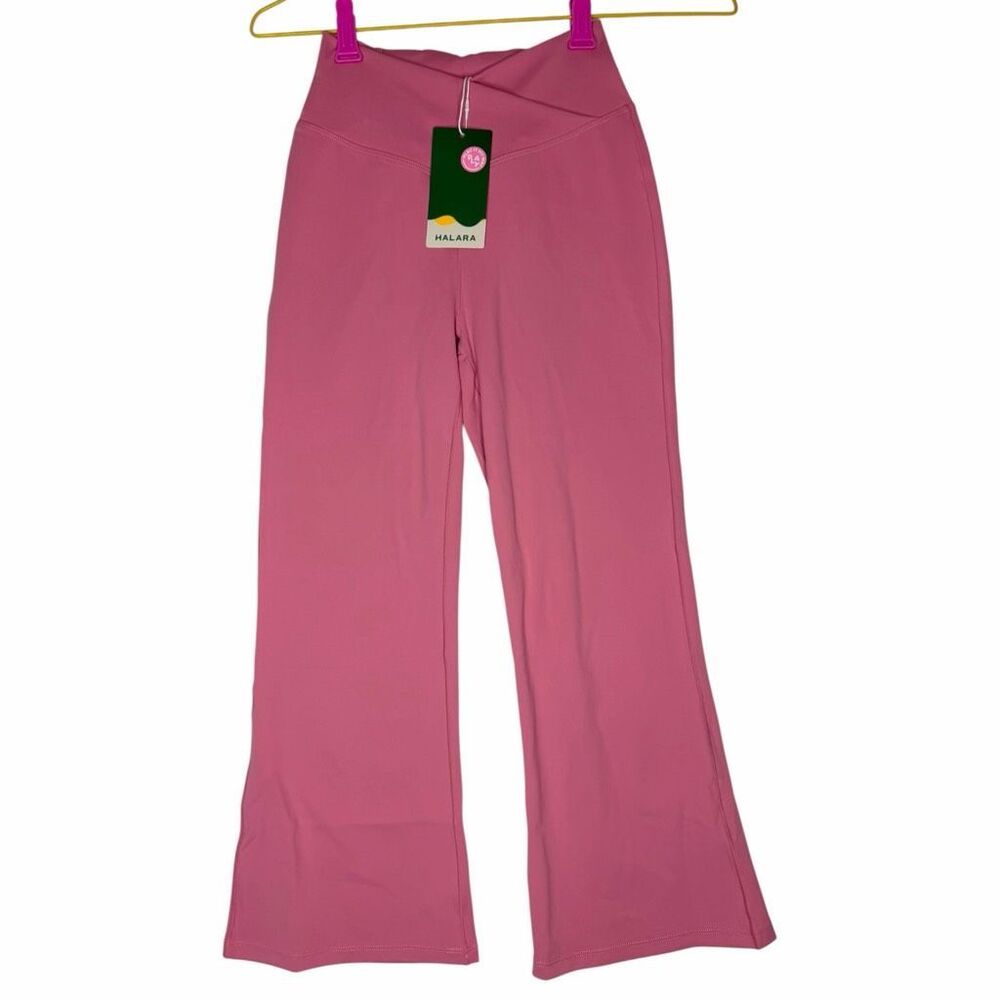 NEW Halara Girls Medium 10/12 Pink High Waisted Flare Yoga Pants Waistband Pocke